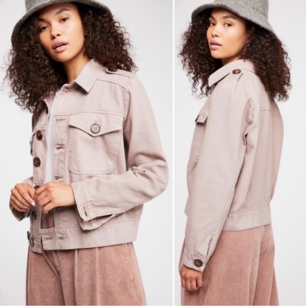 Free People Denim Slouchy Eisenhower Jacket in Mauve